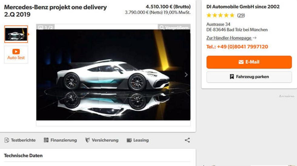 Mercedes-AMG Project One osvanuo u oglasniku, pa ubrzo maknut iz ponude