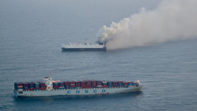 U.S. Coast Guard responds to vessel fire in the northern Pacific Ocean