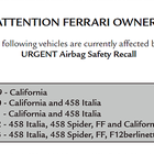 Panika u Ferrariju: Opoziv smrtonosnih zračnih jastuka