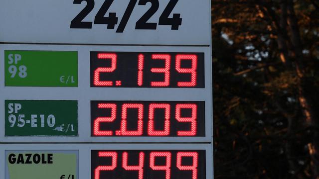 Price board at fuel station in Donges